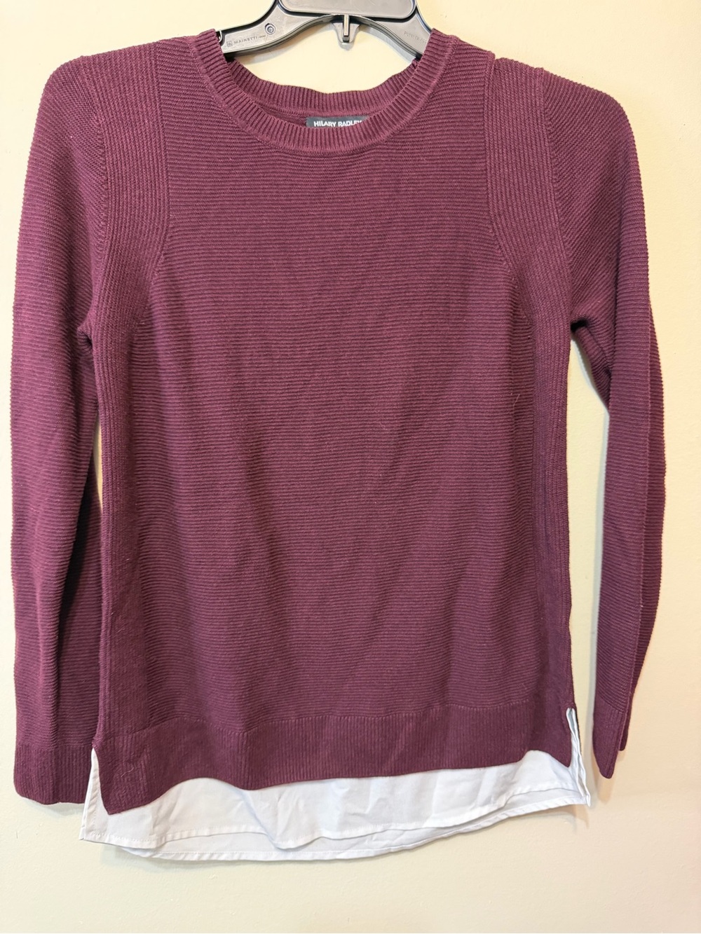 Hillary Radley Layered-Hem Crewneck Sweater in Plum 2434